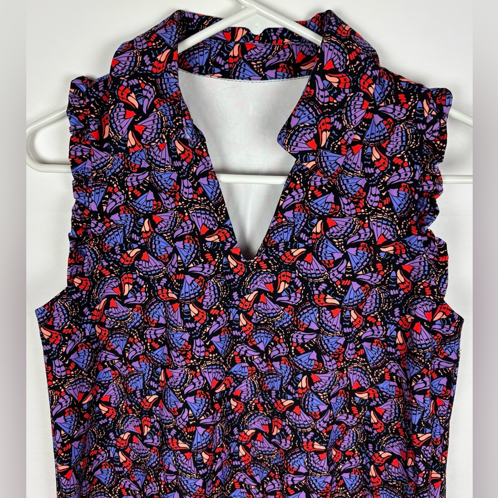 SSYS Scuba Dress Size XS Collared Ruffle Sleeve Nylon Active Multi Colored Print - Picture 3 of 7